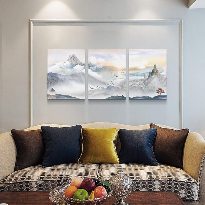Mountain Landscape Abstract Painting Canvas Wall Art For Living Room Bathroom Wall Decor For Bedroom Kitchen Artwork Canvas Prints 3 Pieces Modern Framed Office Home Decorations Watercolor Picture