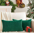 Pack of 2 Christmas Green Pillow Covers 12x20 Inch Decorative Throw Pillow Cover, Velvet Lumbar Emerald Pillowcases for Couch Sofa Bed, Home Boho Decor, Modern Soft Cushion Covers