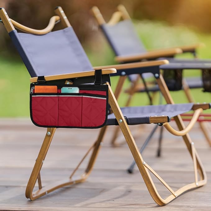 Camping Armrest Storage Bag, Chair Armrest Organizer, Car Seat Hanging Bag, Extended Back Buckle Canvas Beach Chair StorageBag, Side HangingBag For Bedside/Outdoor/Beach/Camping(red)