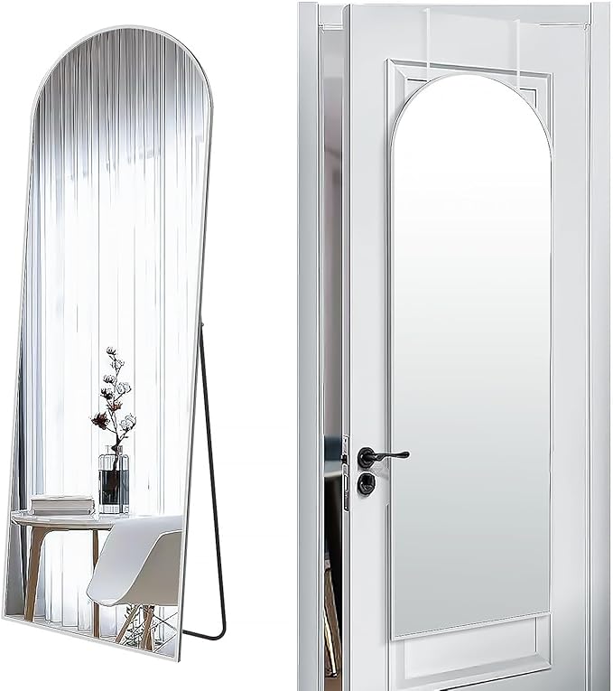 57x20 Door Hanging Full Length Mirror, Floor (Height 5.7ft just Body in1.3ft) or Wall Mounted Metal Frame Arch Dressing Mirrors for Bedroom Bathroom Living Room 57 20 inch Silver