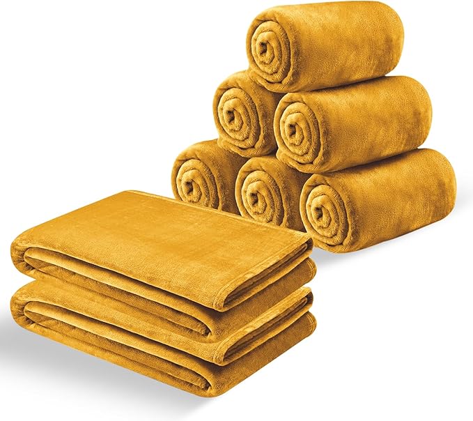 MOONLIGHT20015 Fleece Blanket Queen Size 8 Pack - Soft Fluffy Mustard Throw Blanket for Couch & Sofa, Lightweight Luxury 400 GSM Microfiber Fuzzy Bed Blankets and Throws (90 x 90 Inches, Queen)