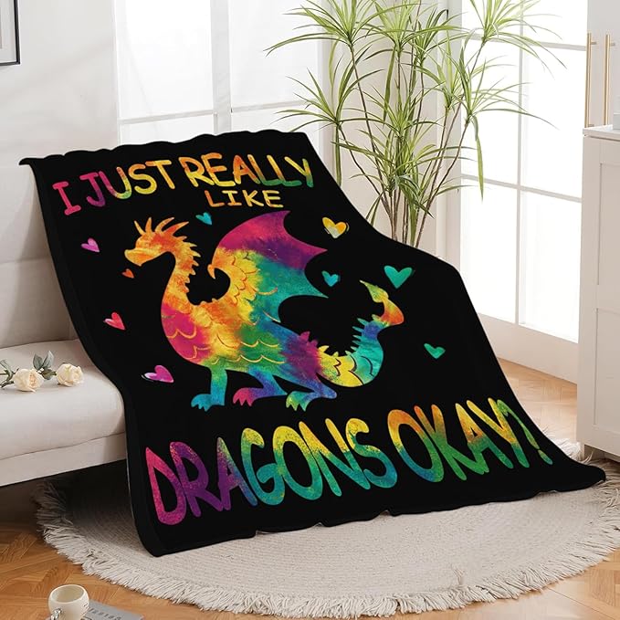 Dragon Blanket for Girls Women Boys Men Adults Kids Soft Cozy Fleece Dragon Lovers Throw Blankets Gifts Warm Flannel Plush Lightweight Decor for Couch Bed Sofa 60"X50"
