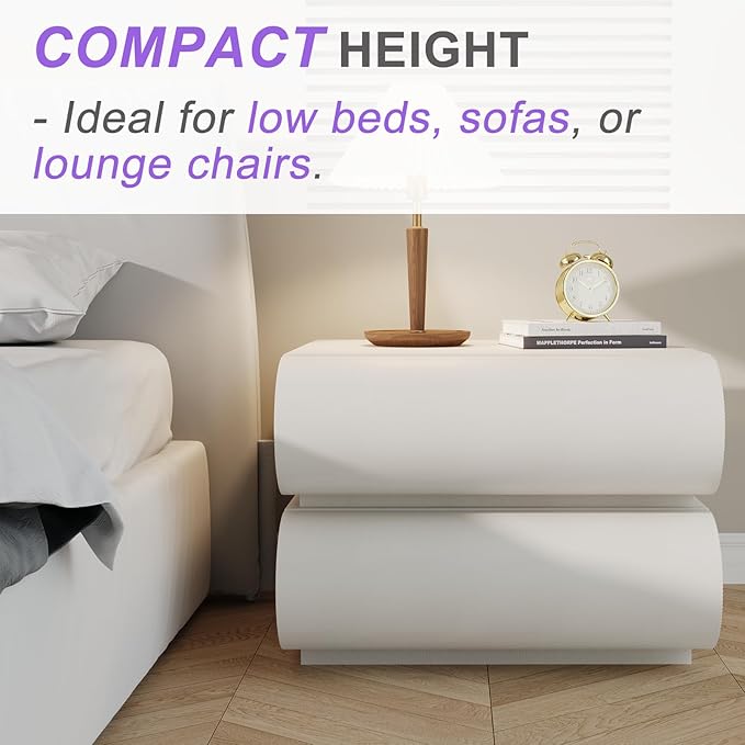 Modern Nightstand with Storage, Small Night Stand with Upholstered Leather Finish, 2 Solid Wood Drawers for Bedroom Bedside Couch