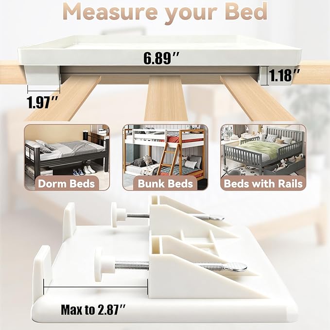 Bedside Shelf Dorm Bunk Bed, Bedside Caddy Shelf Dorm Bed, No Drill College Nightstand Organizer for Personal Items Books Glasses Apartment Bedroom Compact Space Solution Small+White