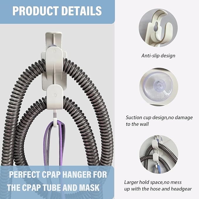 CPAP Hose Holder for Bed, CPAP Hose Hanger for Tube & Mask with Anti-Unhook，Hose Organizer Avoids Hose Tangle and Help You Sleep Better (1)