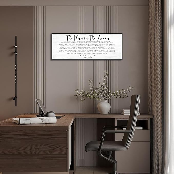 The Man In The Arena Wall Art: 40x15 Inch Inspirational Quotes Wall Decor, Motivational Poster Canvas Print Framed Office Decor,Positive Wall Decor for Bedroom Living Room