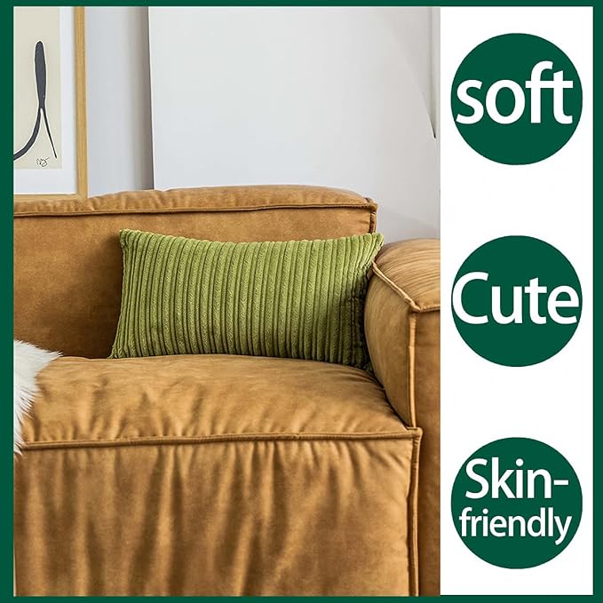 UGS UGASA Velvet Soft Solid Decorative Pillow Covers Lumbar Cushion Case for Sofa/Bedroom/Car, 1 Piece, 12x20 Inch, Green