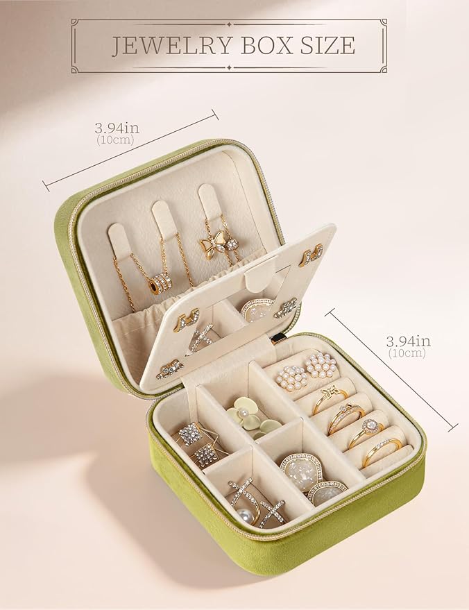 Plush Velvet Travel Jewelry Case Small Jewelry Box Jewelry Organizer Storage Case Portable Jewelry Travel Case for Girls Womens Earring, Necklace, Rings,Bracelets with Mirror