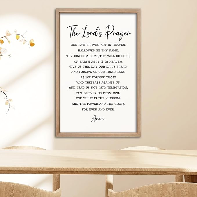 comurdyo Christian Wall Art The Lords Prayer Rustic Bible Verse Wall Decor 16"×11" Our Father Prayer Inspirational Positive Religious Saying Sign God Jesus Scripture Print Hanging (Wood)