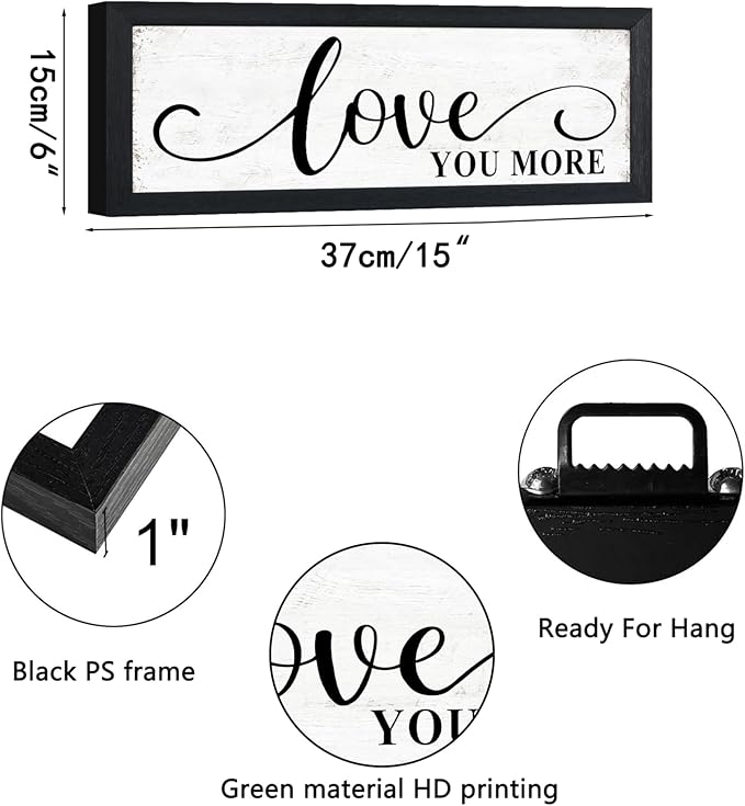 Love You More Sign Wall Decor: Love Quotes Wall Art Modern Master Bedroom Signs Wall Decor Above Bed Framed Aesthetic Farmhouse Rustic Family Wall Signs Bedroom Decor for Couples 6" x 14.5"