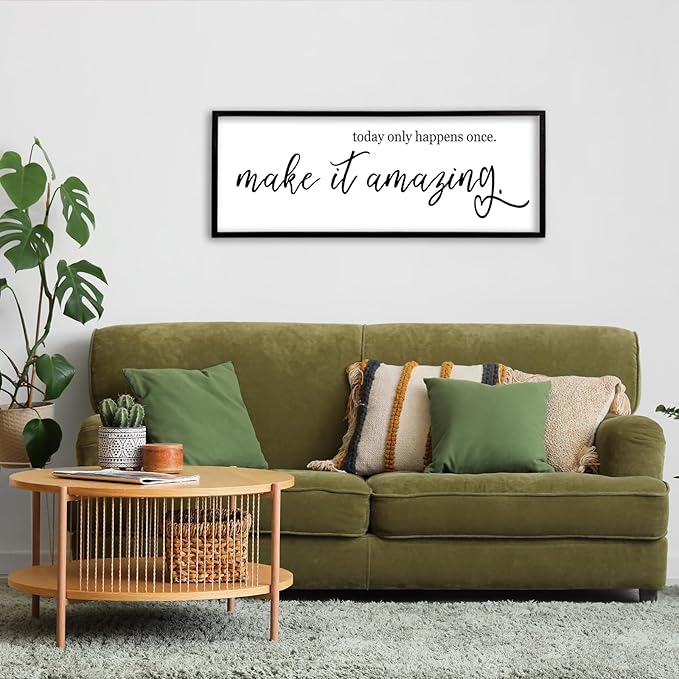 flowtorely Motivational Wall Decor Today Only Happens Once Make It Amazing Sign 40"X15" Inspirational Quote Positive Plaque Large Vintage Wood Frame for Office Encouragement Wall Hanging Art (Black)