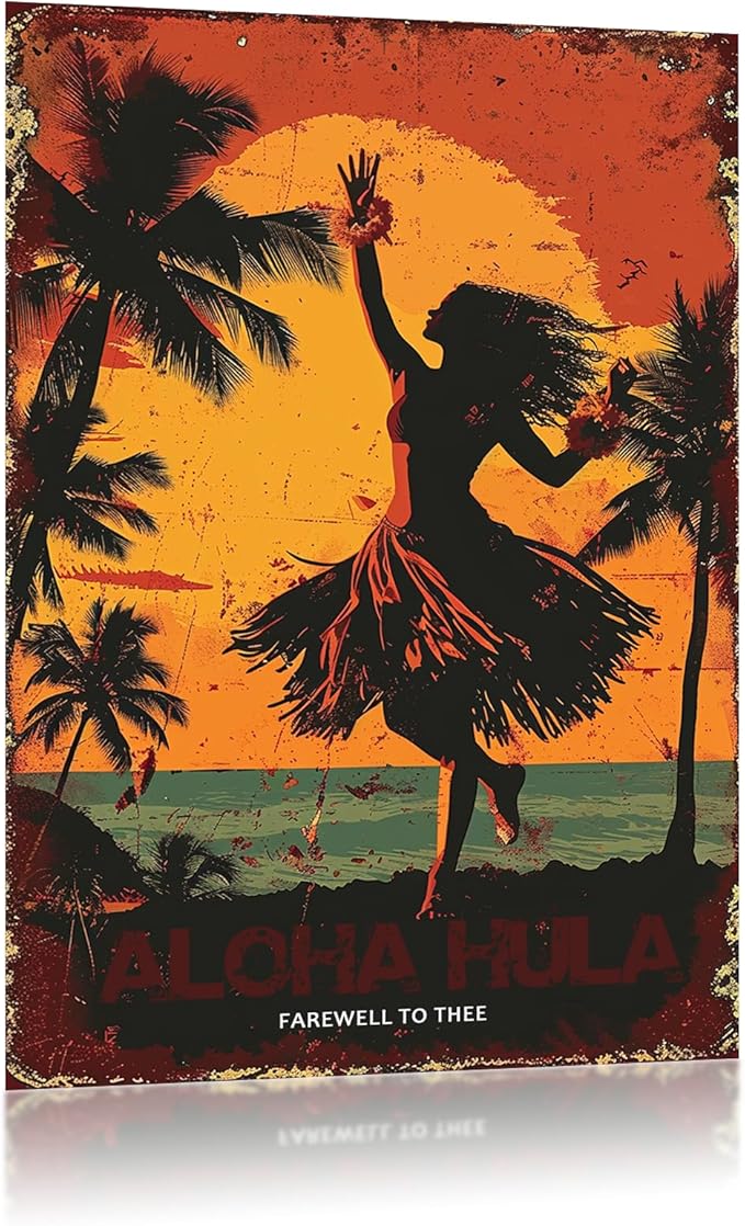snowsun Girl Aloha Hula Vintage Metal Tin Sign Aluminum Metal Signs Retro Metal Sign Bar Cafe Room 8X12 Inch