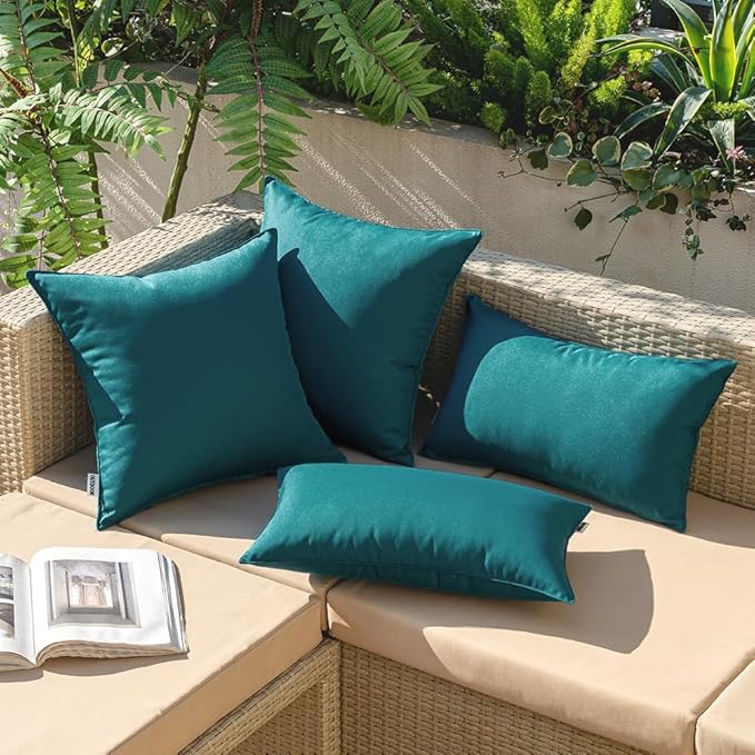 MIULEE Pack of 2 Decorative Outdoor Waterproof Pillow Covers Square Garden Cushion Sham Throw Pillowcase Shell for Spring Patio Tent Couch 16x16 Inch Teal Blue