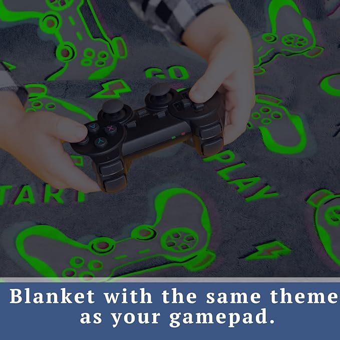 obinsm Easter Gifts for Boys & Teens, Gamer Throw Blanket, Video Game Blanket, Game Controller Blanket, Birthday & Easter Gifts, Luminous Glow in The Dark, Gaming Room Decor