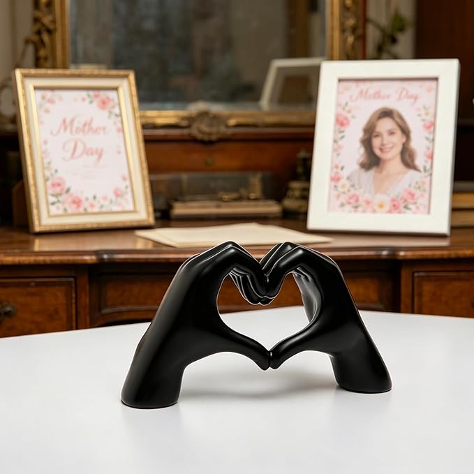 FANTESTICRYAN Medium Heart Hands Statues Black Hand Love Sculpture Decorative Home Decor Ornaments for Living Room, Wedding, Bedroom, Office Desktop, Cabinets, Bookshelf (Medium Black)