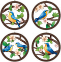 HPNIUB Bird on Birch Tree Branch Wall Decor, Modern Green Leaves Little Birds Laser Cut Artwork, 4 Pieces 10''x10'' Rustic Farmhouse Nature Animals Wall Hanging Plaque for Living Room Bedroom
