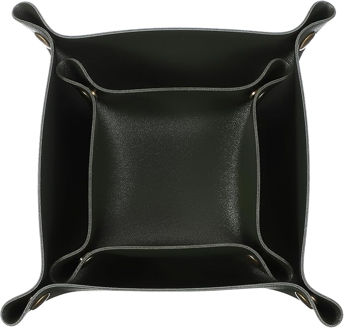 uxcell 2 Pcs Valet Tray for Women and Men, PU Leather Jewelry Tray Entryway Table Bedside Nightstand Catchall Storage Organizer for Jewelry Key Coin Watch Wallet(Square, Dark Green)