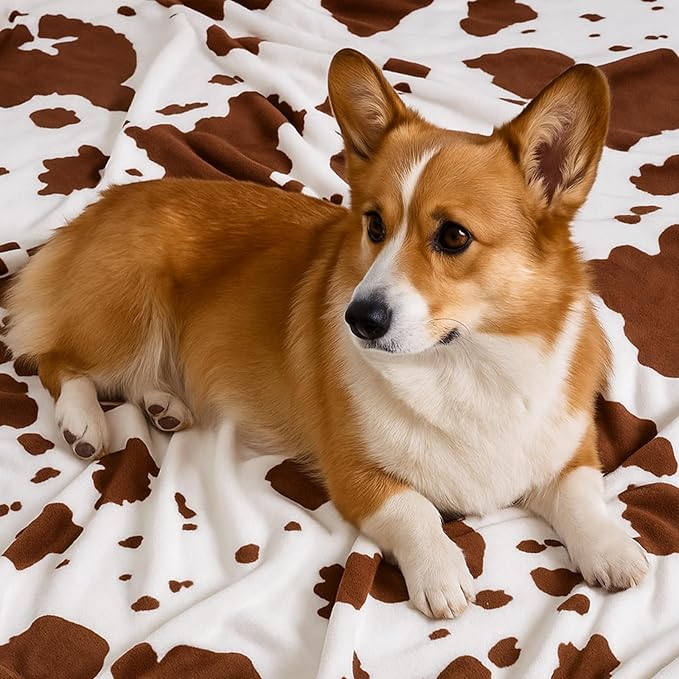 Cozy Bliss Cow Print Fuzzy Throw Blanket for Couch - Thick Soft Warm Non Shedding Fleece Blankets for Western Décor Room, for Kids, Women Men Girls, Brown 50"*60"