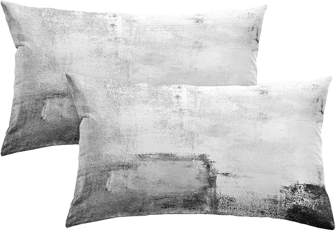 Britimes Throw Pillow Covers Modern Home Art Decor, 12 x 20 Inches Set of 2 Pillow Cases Decorative, Abstract Oil Painting Pillowcases for Bedroom, Living Room, Black White