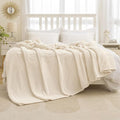 MIULEE Fleece Blanket King Size 90"x108" 300GSM Super Soft Lightweight Plush Striped, Cream White Warm Cozy Breathable Ribbed Blanket for Bed/Sofa/Couch