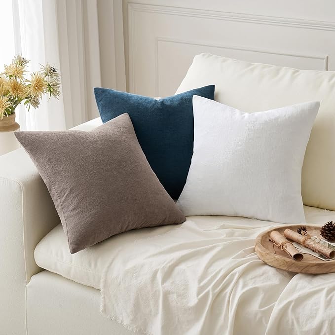 MIULEE Brown Couch Pillow Covers 18x18 Inch, Set of 2 Soft Chenille Decorative Square Throw Pillow Covers Farmhouse for Sofa Living Room Bed