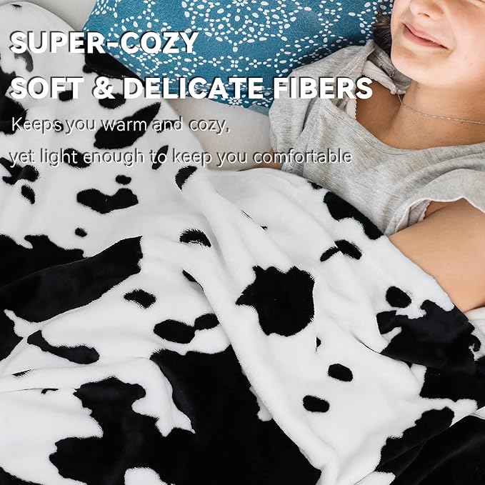 Fleece Throw Blanket for Girls & Boys, White Black Soft Warm Fuzzy Baby Blankets for Couch Stroller, Cute Cozy Farmhouse Bedroom Nursery Decor, Birthday Gifts for Girls Boys Toddlers, 40"x50"