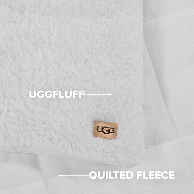 UGG Nita Throw Blanket for Couch, Soft Reversible Plush Throw for Bed or Living Room, Cozy Fluffy Soft Blanket, Washable Bedding, Spring Decor, 50-inch x 70-inch, White Snow