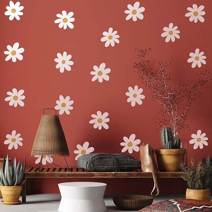 BBTO Daisy Wall Decal Flower Vinyl Wall Decals Daisy Stickers Floral Decals Peel and Stick for Nursery Art Bedroom Living Room(Simple Style,White)