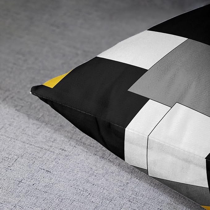 Emvency Set of 2 Yellow Geometric Throw Pillow Covers Black Grey White Painting Abstract Checkered Design Decorative Pillow Case Modern Home Decor Standard Square 18x18 Inch Cushion Pillowcase