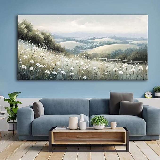 Sea of Flowers Canvas Wall Art - Modern landscape Paintings for Living Room, Bedroom Wall Decor, Framed Wall Art for Home or Office Decoration, Large wall Art 48x24in