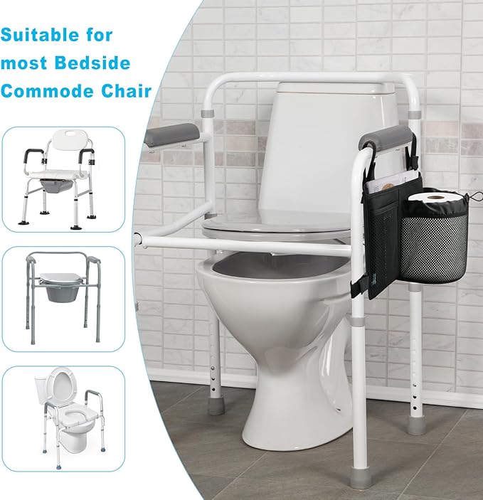 Beautyflier Folding Steel Bedside Commode Chair Hanging Bag, Bedside Commode Chair Armrest Organizer, Portable Toilet Chair Accessories, for Storage Toilet Paper, Mobile Phones (Bag Only)