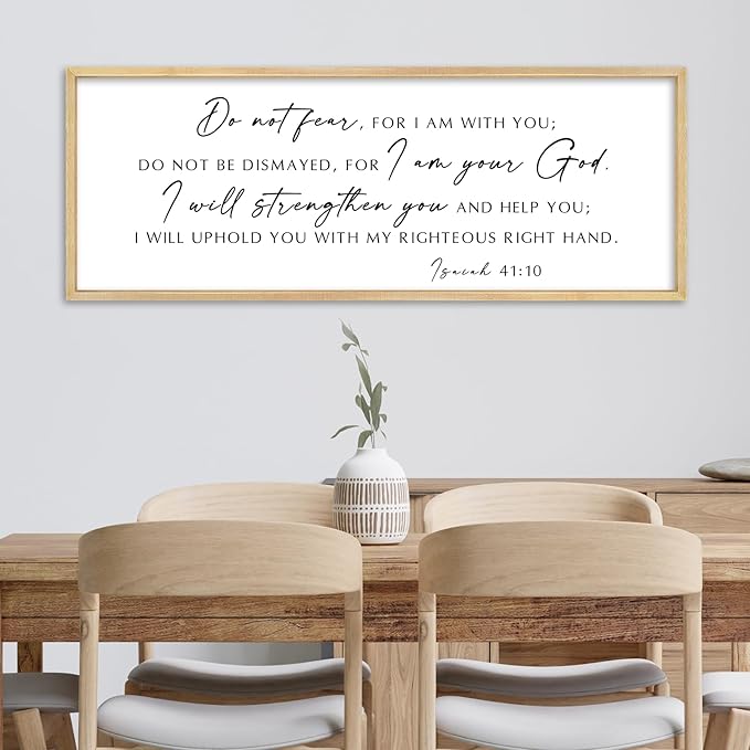 Do Not Fear for I Am With You Wall Decor Sign 32"×12" Bible Verse Scripture Isaiah 41:10 Signs Large Christian Religious Living Room Wall Hanging Art (Wood)