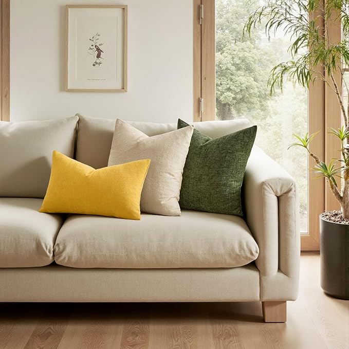 MIULEE Yellow Couch Pillow Covers 18x18 Inch, Set of 2 Soft Chenille Spring Decorative Square Throw Pillow Covers Farmhouse for Sofa Living Room Bed
