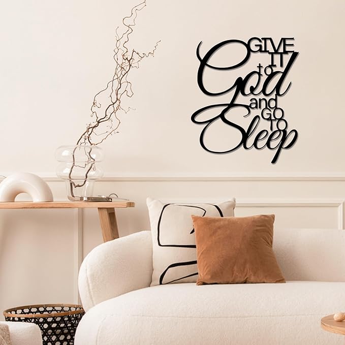"Give It To God And Go To Sleep" Metal Wall Art,Inspirational Bedroom Sign Above Bed,Elegant Spiritual Decor for Home & Gifts