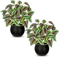 2 Packs Artificial Plants in Black Pot Tradescantia Zebrina Fake Plants Potted Decorative Faux Plant for Home Kitchen Decor