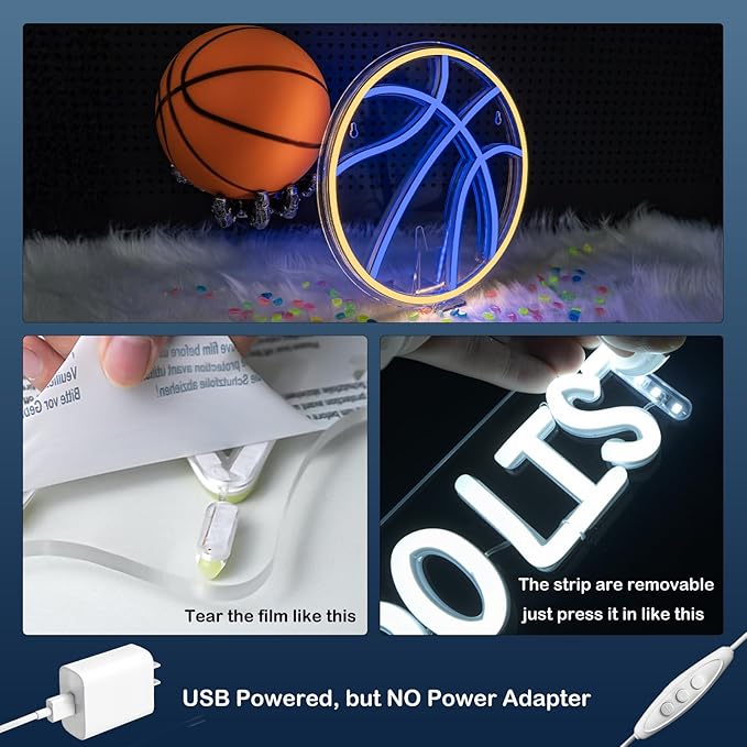 Wanxing Basketball Neon Signs Sport Neon Light Led Sign Neon Sign for Bedroom Led USB Powered Switch Light up Sign Neon Sign for Wall Decor Bedroom Christmas Birthday Signs Kids Gift (Blue Yellow)