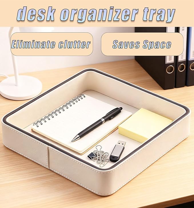 YIGUYI Faux Leather Vanity Tray, Elegant Desktop Storage Organizer，A perfume tray specifically designed for women，Nightstand or Dresser(Cream White)