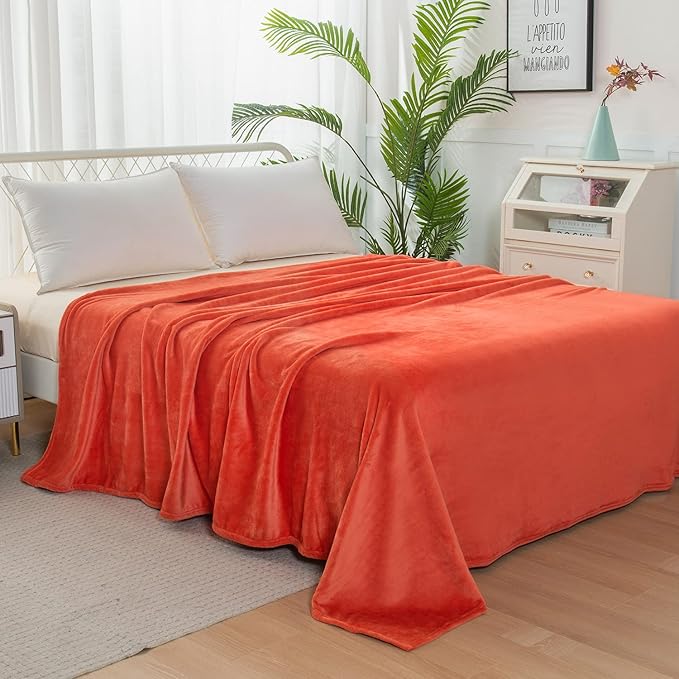 Elegant Comfort Luxury Velvety Feel Blanket, All-Season Lightweight Blanket, Ultra Plush, Soft, Cozy-Fuzzy Flannel Fleece for Couch, Sofa, Bed, Travel, Solid Design, Twin/Twin XL, Coral
