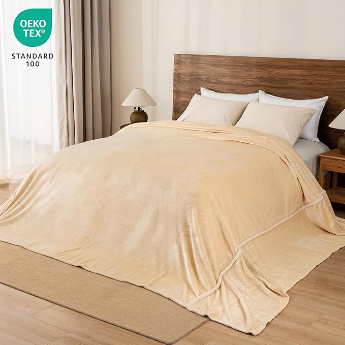 PHF Oversized King Big Fleece Blanket 120"x120", No Shed No Pilling Extra Large Soft Blanket, Giant 10'x 10' Lightweight for Bed, Sofa Travel and Camping, Suitable for All Season, Beige