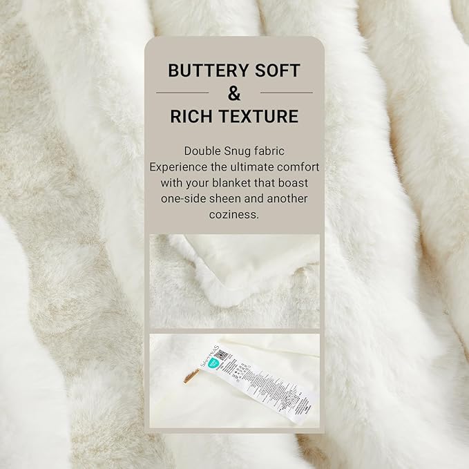 SAPHREAS Faux Fur Throw Blanket for Couch, Fluffy Fuzzy Bubble Blanket for Sofa Bed Living Room, Decor Soft Cozy Gifts for Women Men, 60x80” Cream White