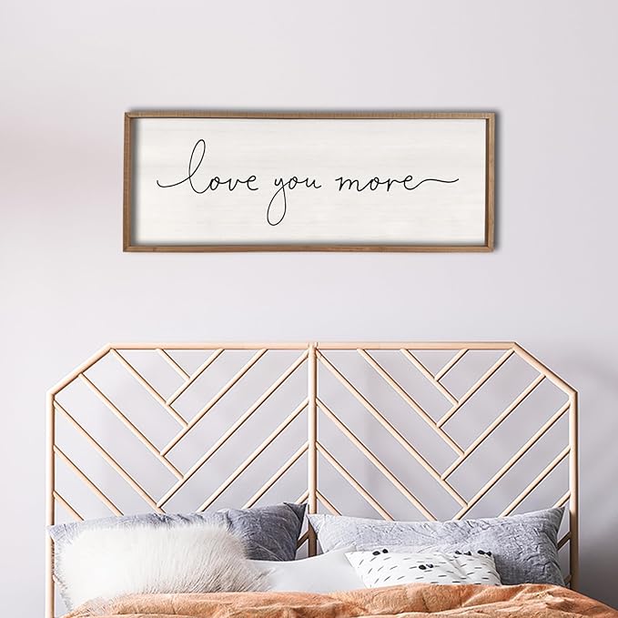 comurdyo Love You More Sign 40''×15'' Master Bedroom Above Over Bed Wall Decor Modern Farmhouse Large Vintage Wood Framed Hanging Over Bed Bedside Wall Art (Wood)