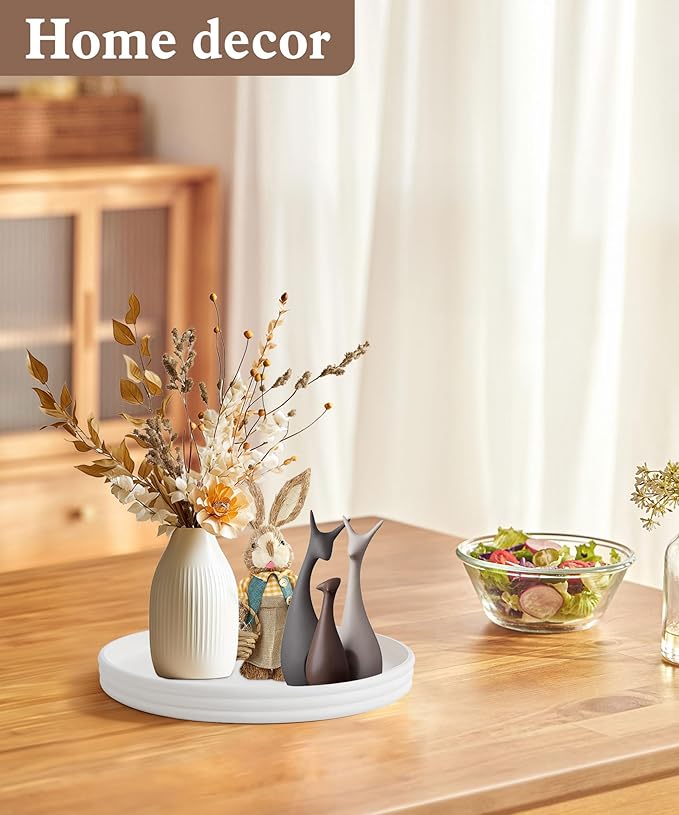 Coffee Table Tray for Home Decor, Modern Table centerpieces, Round Decorative Tray Table centerpieces Serving Tray for Living Room, Office, Dining Room, Kitchen Island（White）
