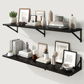 Marsmiles 12 Inch Deep Floating Shelves | 48 Inch Black Wall Shelves Set of 2 | Rustic Wood Floating Shelves for Living Room Bedroom Bathroom