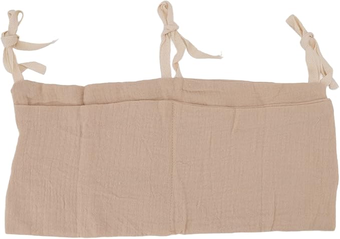 Diaper Caddy, Pure Cotton Cloth Baby Bedside Hanging Storage Bag Diaper Stacker Crib Organizer Hanging for Crib 2 Pockets Adjustable Strap Organizer for Baby Cribs and Toys (Khaki)