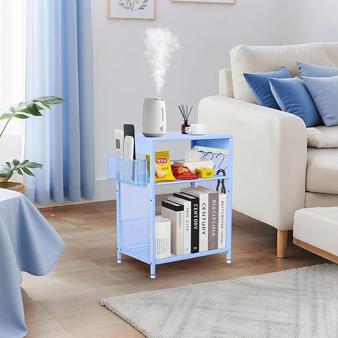Sky Blue Kids Nightstand, Small Nightstand for Bedroom, End Table with Hooks and Holder, Toddler Bedside Table, Desk Organizer for Office, Small Desk for Living Room, Dorm (Sky Blue)