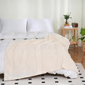 Puncuntex Flannel Fleece Throw Blanket Cream White 108"×90",Super Soft Plush Cozy Blanket with Square Grid Design Luxury for Couch Sofa Chair