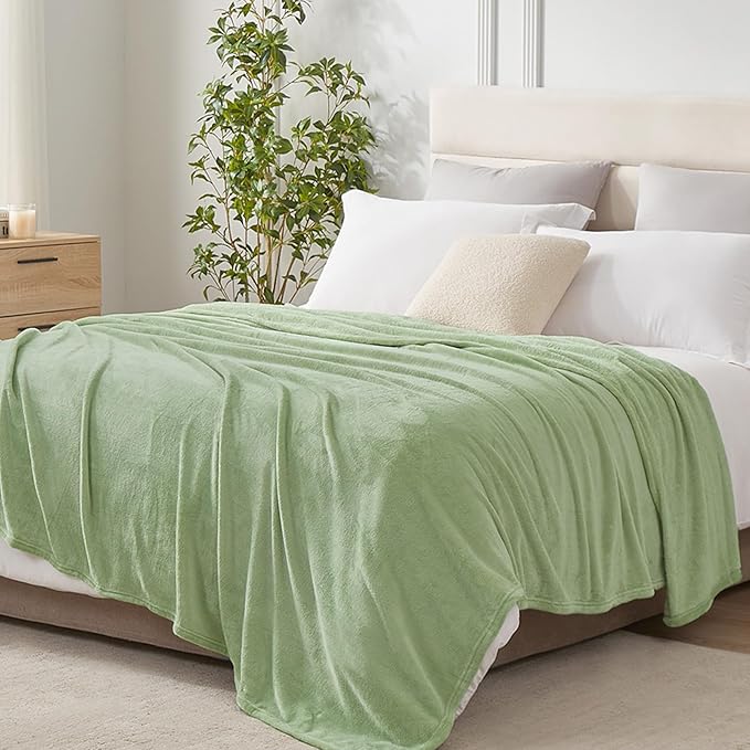 Hansleep Fleece Sage Green Twin Blanket, Super Soft Flannel Fuzzy Plush Cozy Blanket for All Seasons, Sage Green, Twin 60x80 Inches
