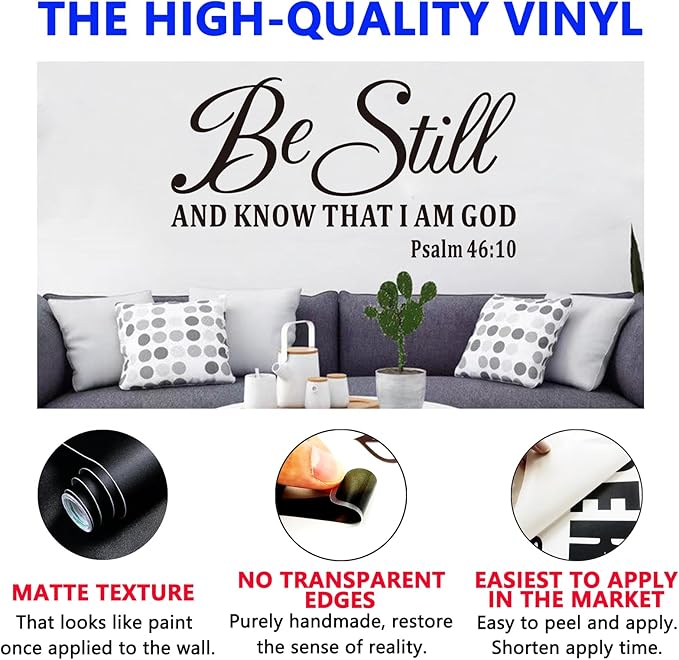 Christian Wall Decals for Living Room: Bible Verse Quotes Inspirational Positive Vinyl Art Wall Stickers for Bedroom Wall Decor - Be Still and Know That I am God 28.6" X 15"