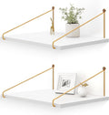 Afuly 12 Inch Deep Floating Shelves for Wall, Gold White Wall Mounted Shelves, Hanging Storage Shelves for Bathroom Kitchen Bedroom, Solid Wood Chic Bookshelves, Set of 2