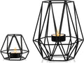 Nuptio 2 Pcs Tealight Holders - Tea Light Candle Holders Geometric Candle Holder for Dining Table Decorations Centrepiece, Black Fireplace Ornaments for Living Room, Wedding Housewarming Gifts